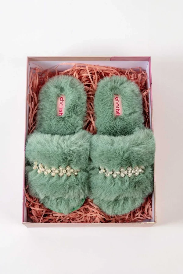 Boxed Embellished Slippers In Green