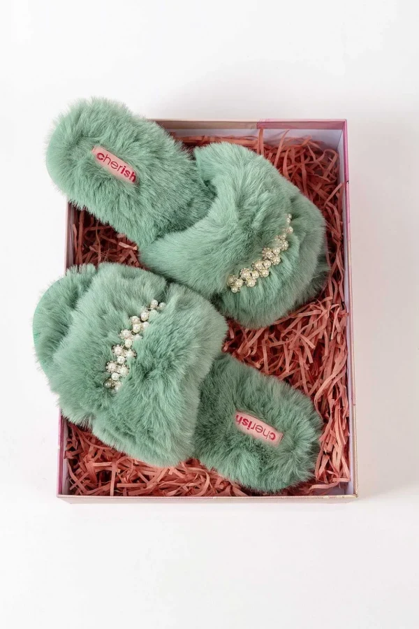 Boxed Embellished Slippers In Green