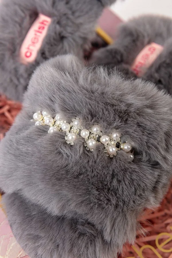 Boxed Embellished Slippers In Grey