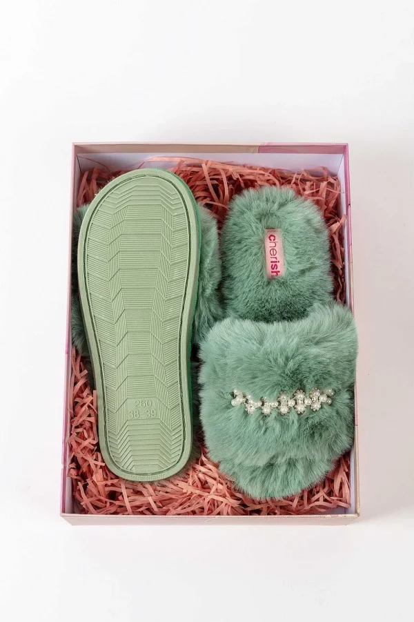 Boxed Embellished Slippers In Green