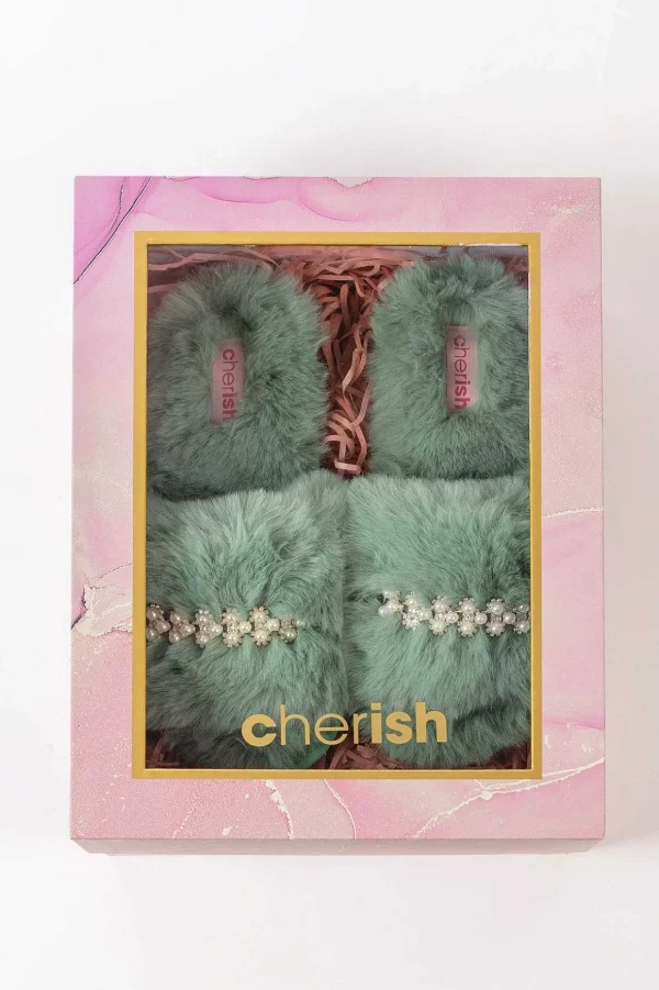 Boxed Embellished Slippers In Green