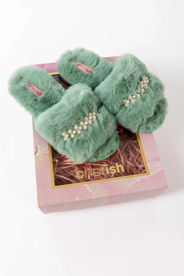 Boxed Embellished Slippers In Green