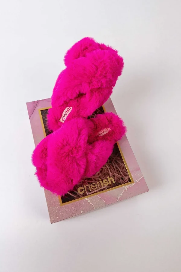 Boxed Faux Fur Quilted Slippers In Pink