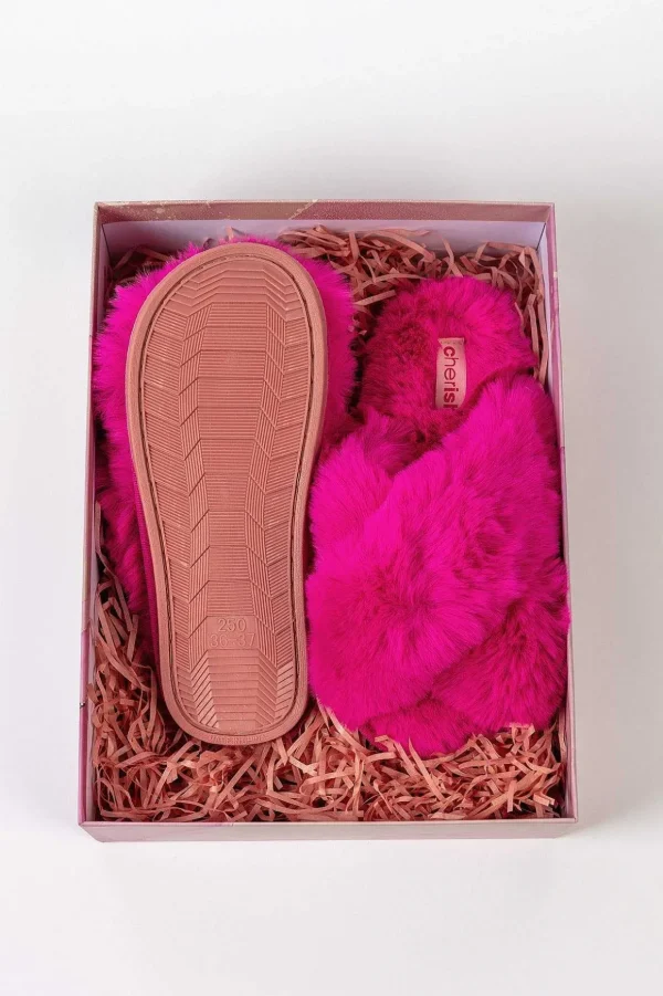 Boxed Faux Fur Quilted Slippers In Pink