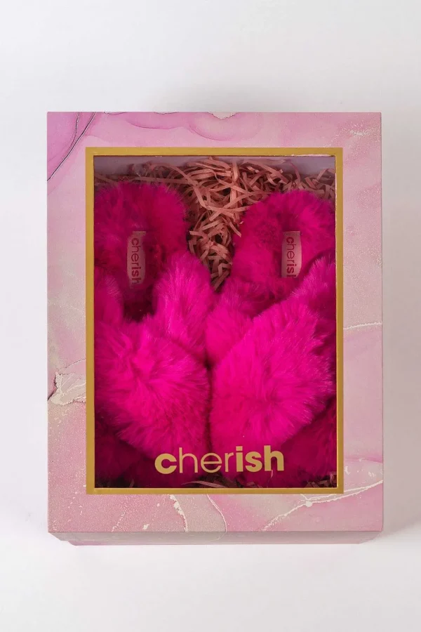Boxed Faux Fur Quilted Slippers In Pink
