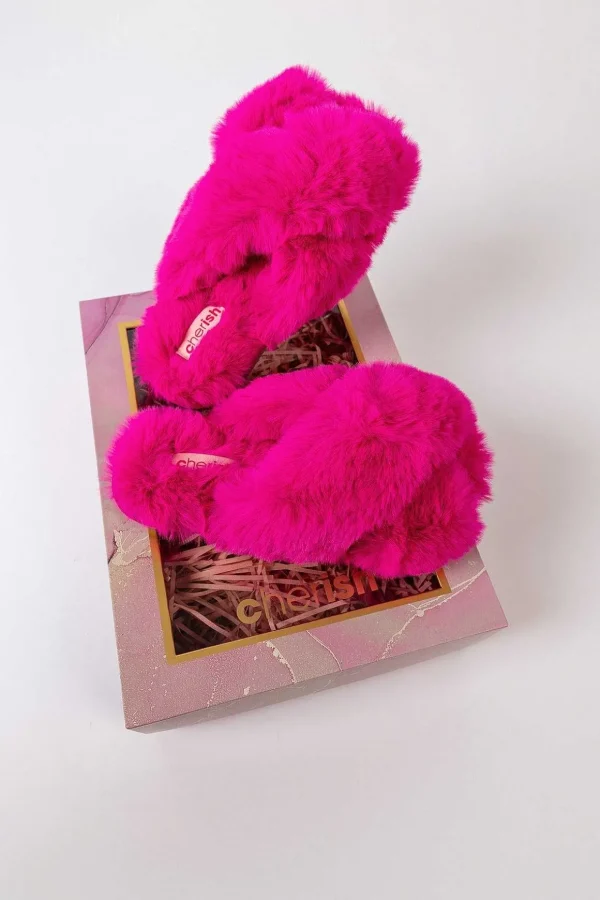 Boxed Faux Fur Quilted Slippers In Pink
