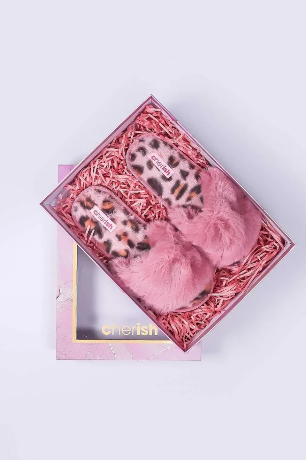 Boxed Pink Animal Faux Fur Slipper