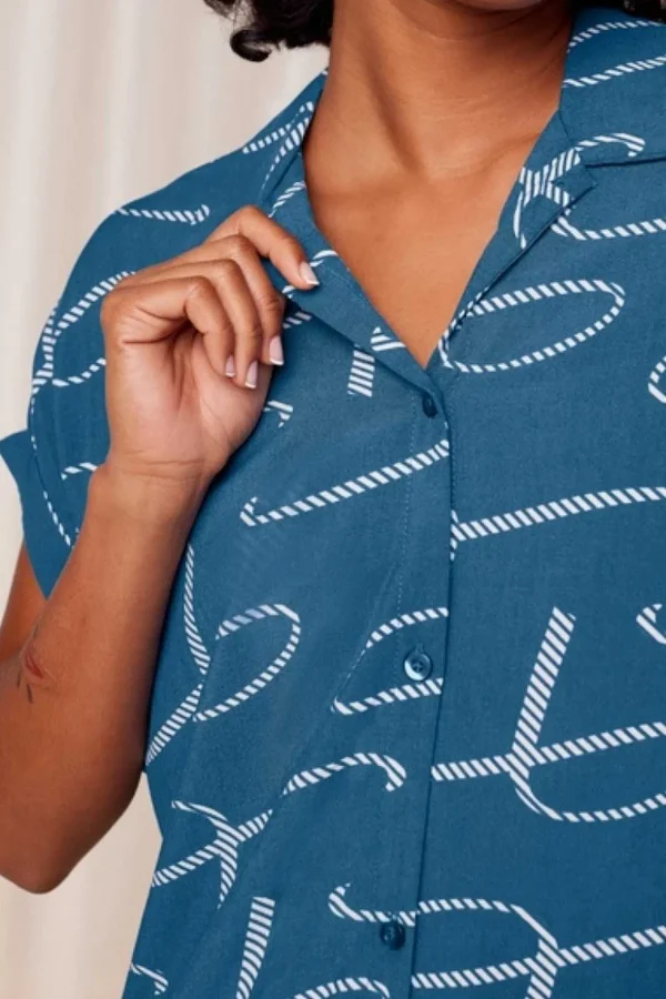 Boyfriend Fit Nightdress In Blue Print
