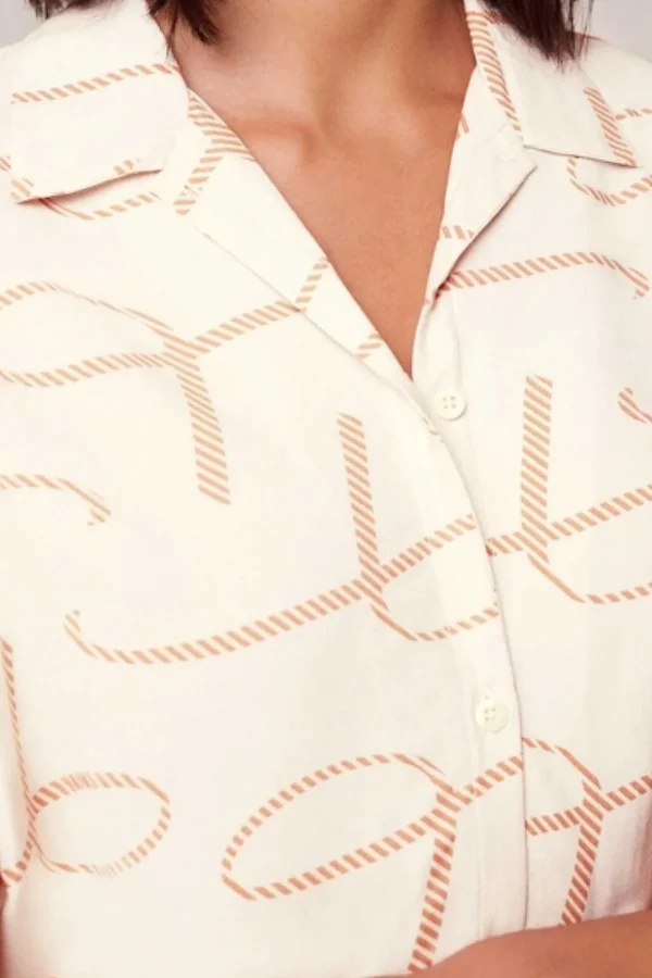 Boyfriend Fit Nightdress In Beige Print