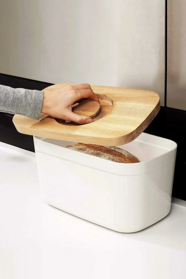 Bread Bin With Cutting Board Lid In White