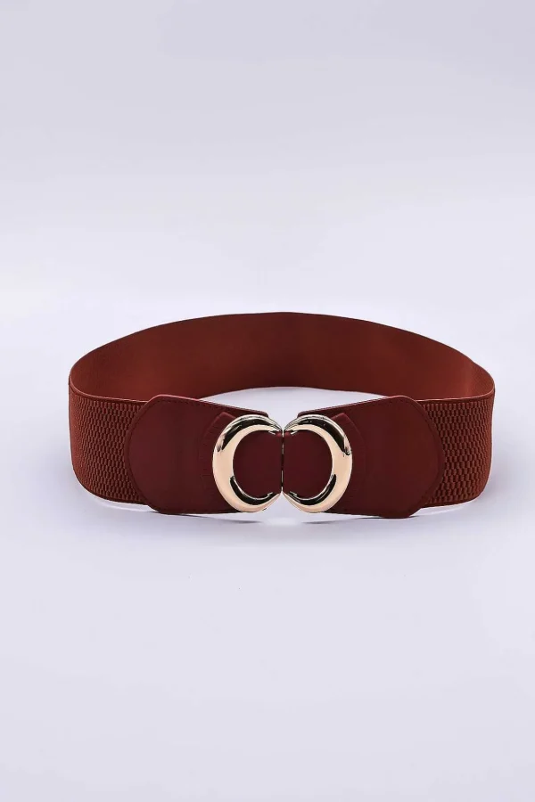 Brown Elastic Belt With Gold Clasp