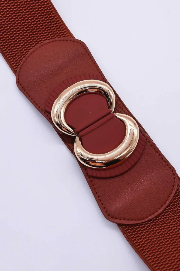 Brown Elastic Belt With Gold Clasp