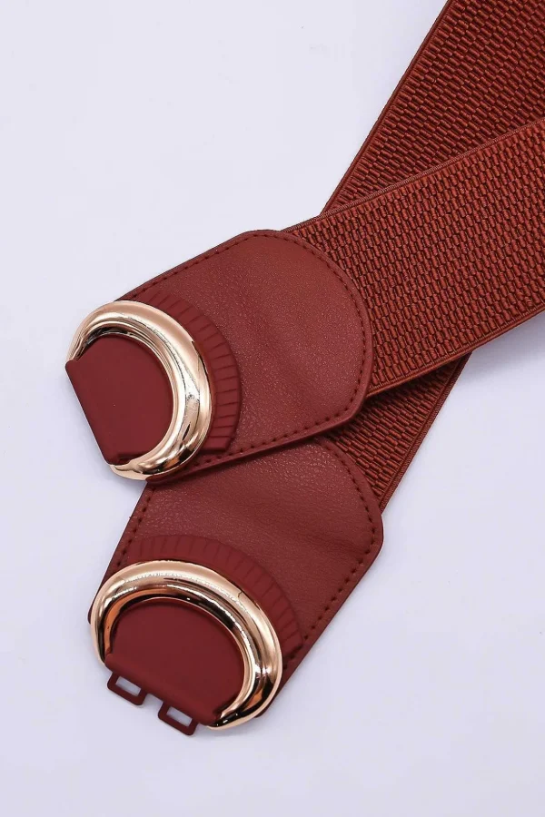 Brown Elastic Belt With Gold Clasp