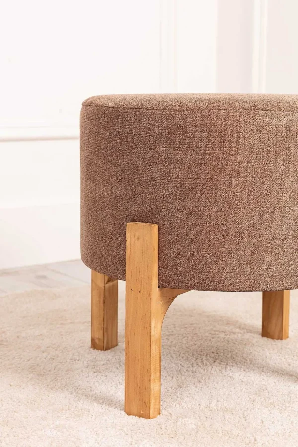 Brown Linen Upholstered Foot Stool
