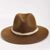 Brown Straw Hat With Gold Clasp Detail