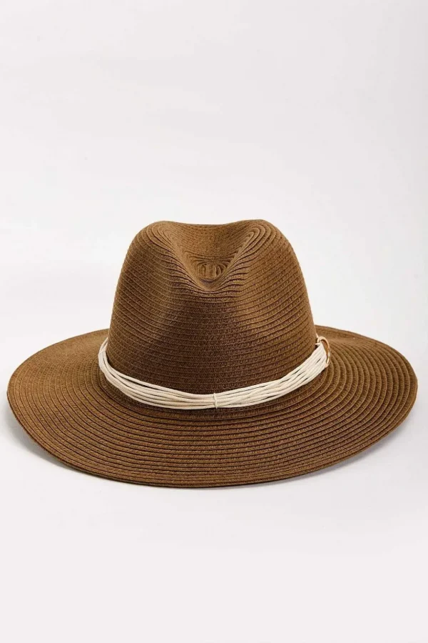 Brown Straw Hat With Gold Clasp Detail