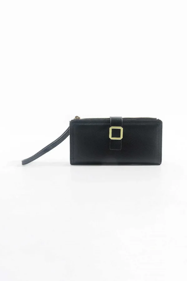 Buckle Purse With Wrist Strap In Black