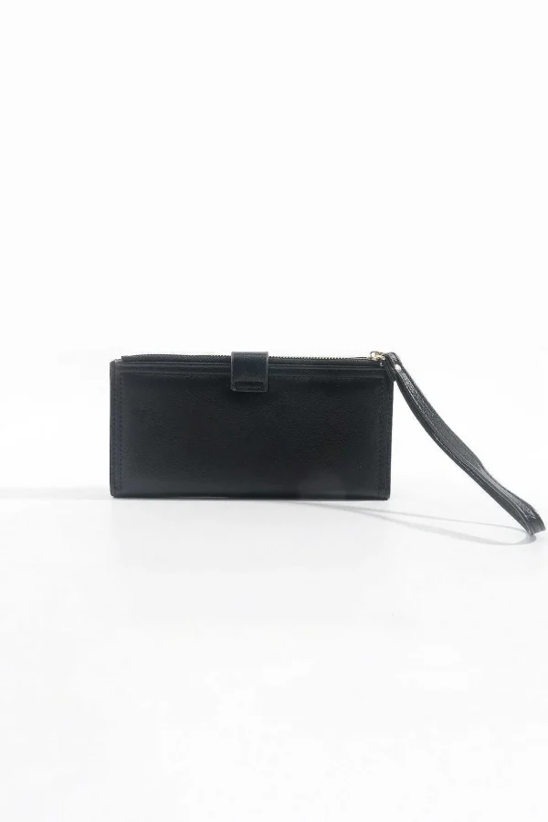 Buckle Purse With Wrist Strap In Black