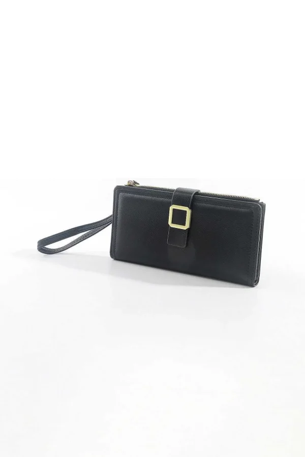 Buckle Purse With Wrist Strap In Black