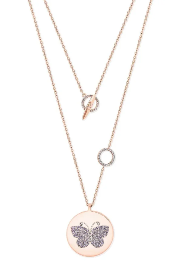 Butterfly Disc Pendant In Rose Gold