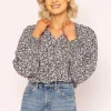 Button Blouse In Pink Print