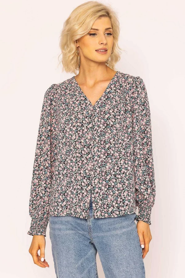 Button Blouse In Pink Print