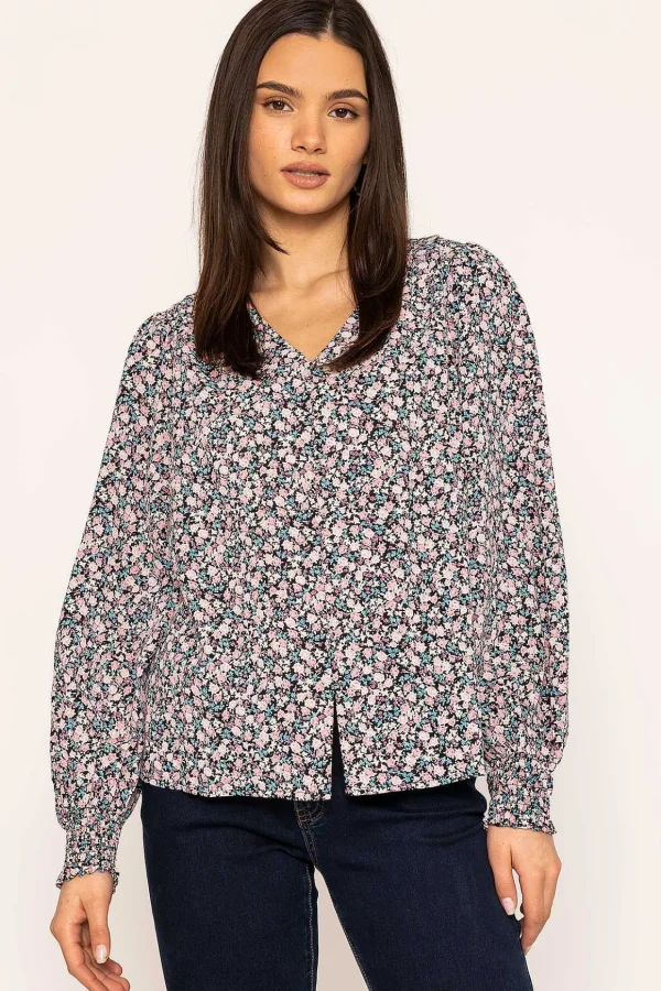 Button Blouse In Pink Print