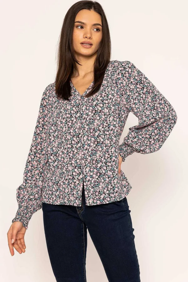 Button Blouse In Pink Print