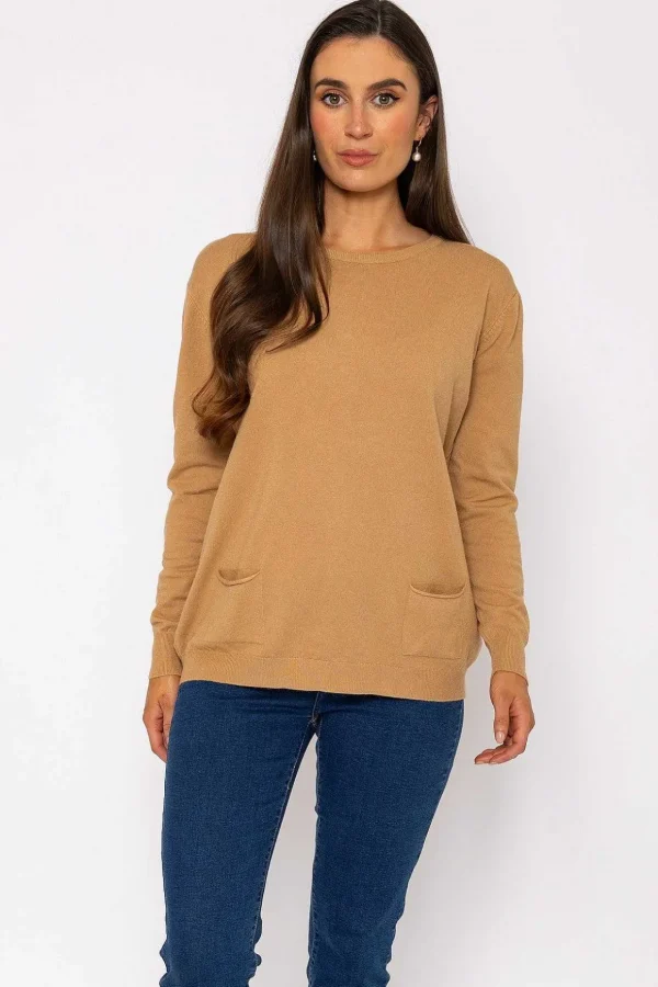 Button Detail Knit In Camel