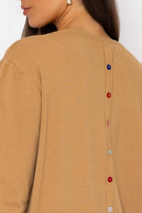 Button Detail Knit In Camel