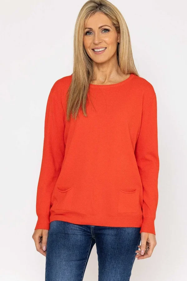 Button Detail Knit In Orange