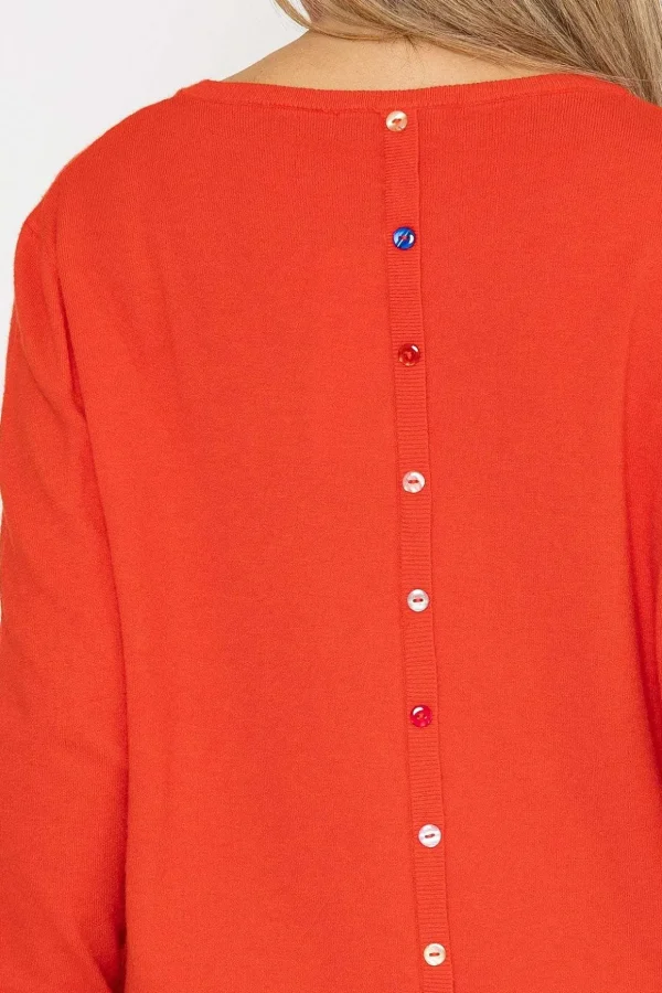 Button Detail Knit In Orange
