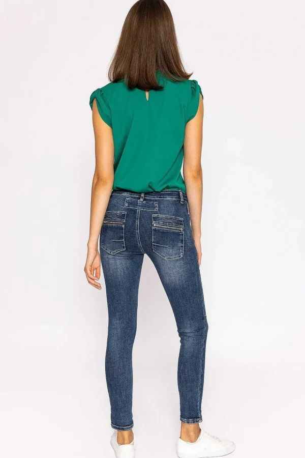 Button Front Jeans In Dark Denim