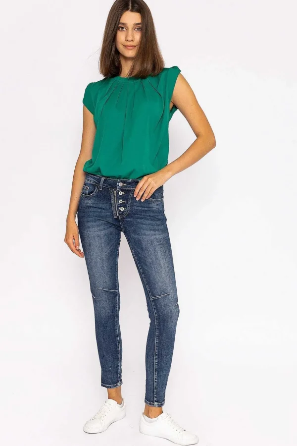 Button Front Jeans In Dark Denim