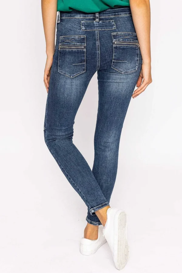 Button Front Jeans In Dark Denim