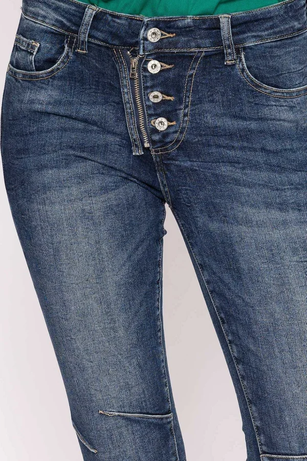 Button Front Jeans In Dark Denim