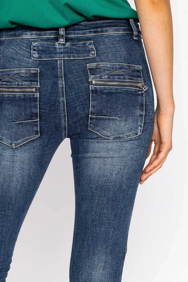 Button Front Jeans In Dark Denim