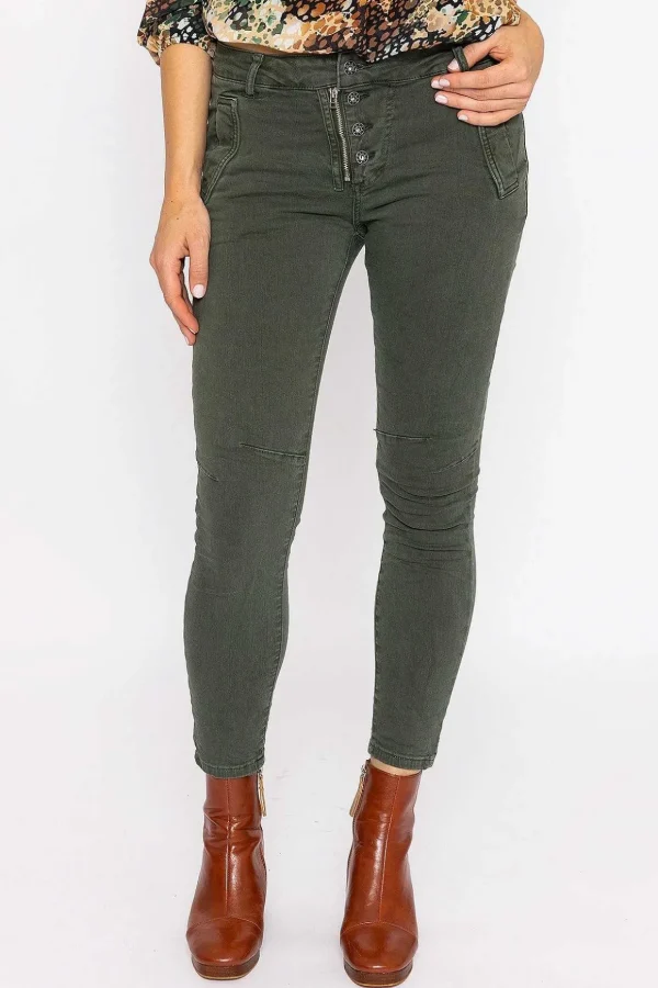 Button Front Jeans In Khaki