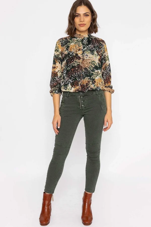 Button Front Jeans In Khaki