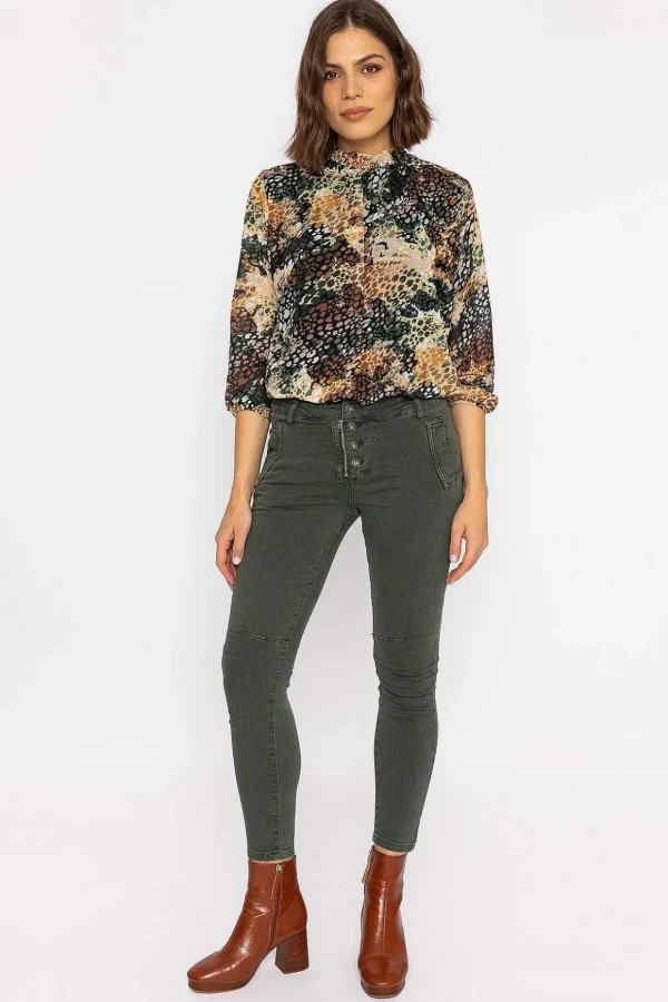 Button Front Jeans In Khaki