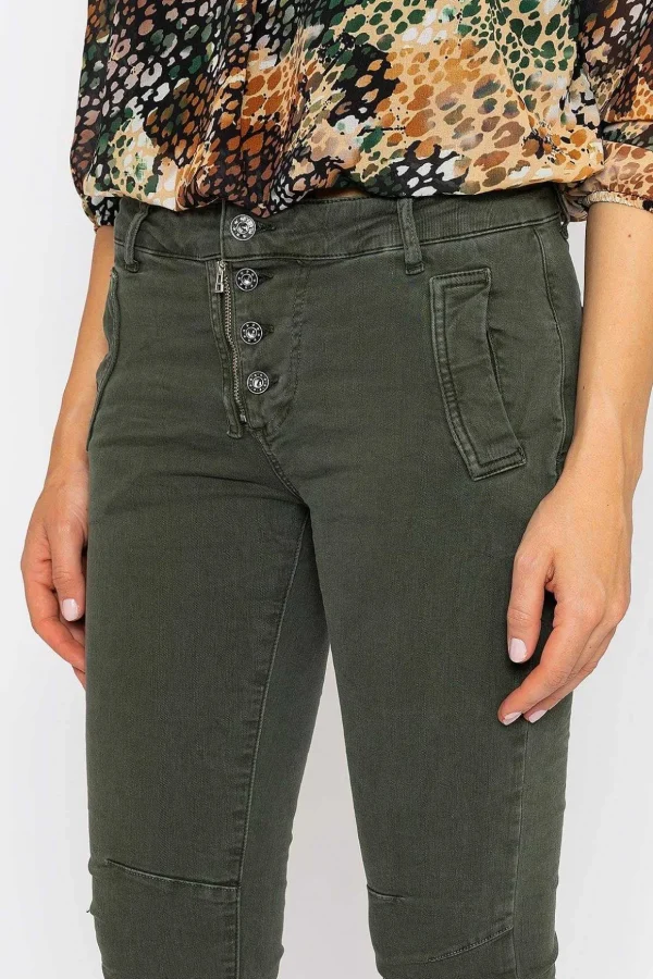 Button Front Jeans In Khaki