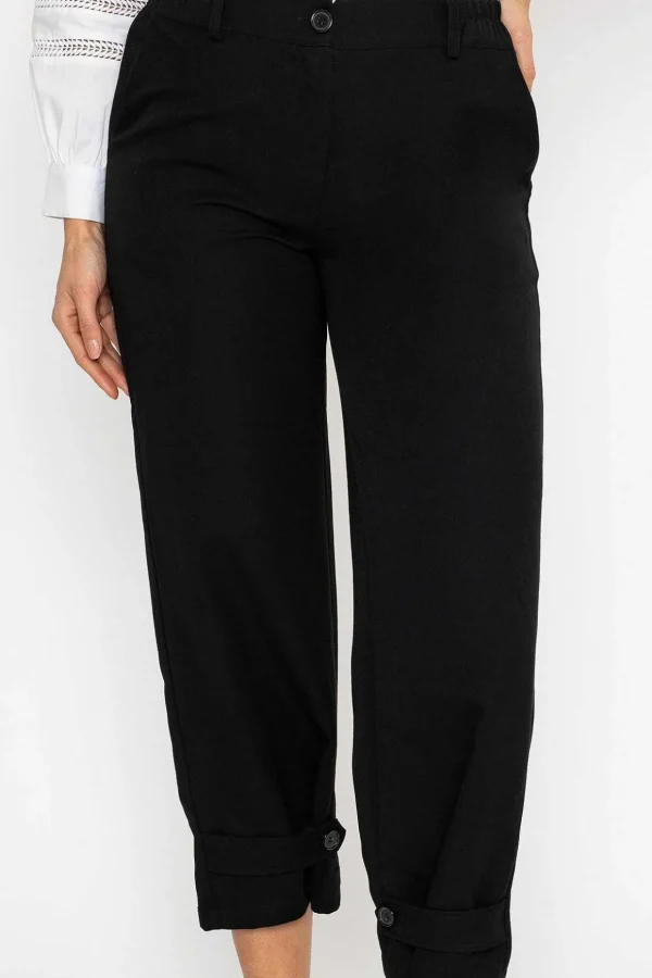Button Hem Trousers In Black