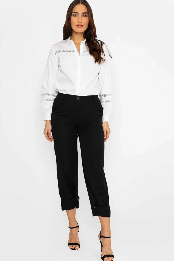 Button Hem Trousers In Black