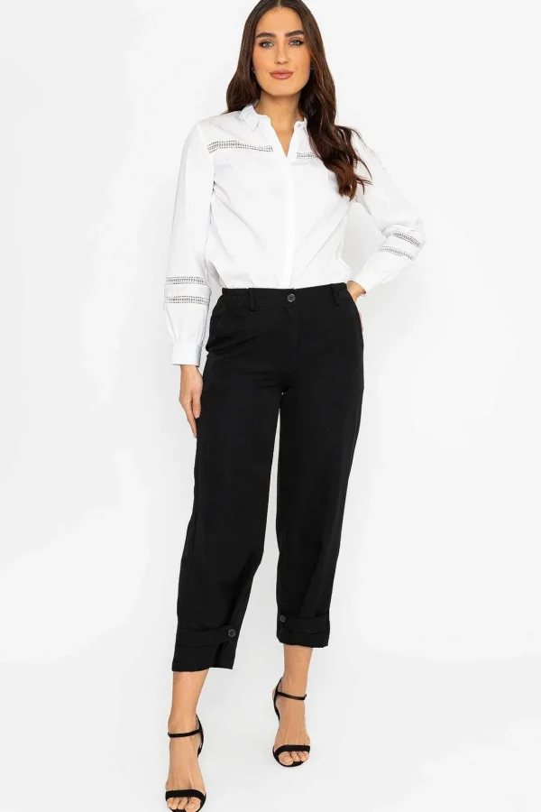 Button Hem Trousers In Black