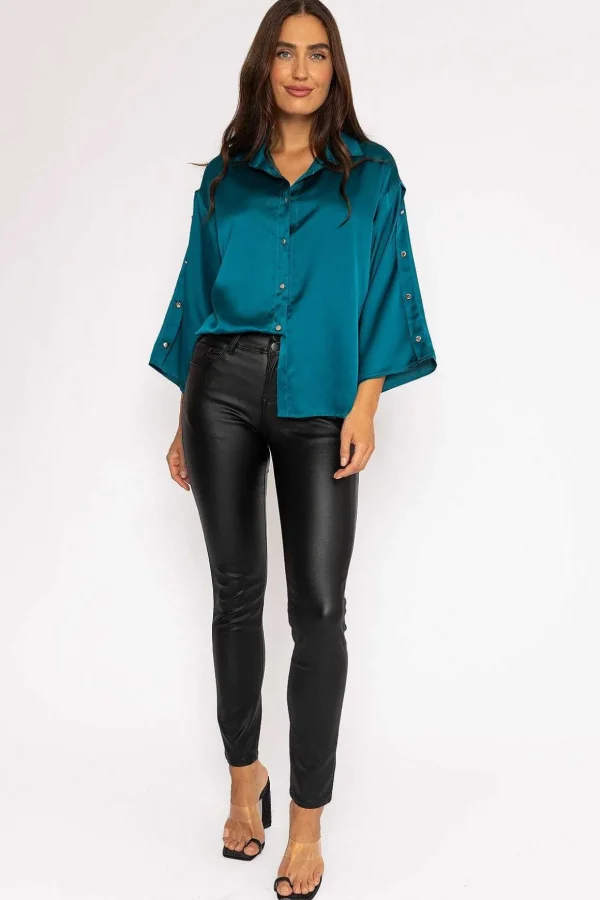 Button Sleeve Blouse In Teal