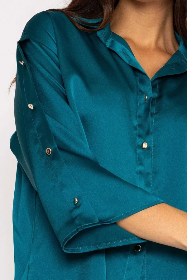 Button Sleeve Blouse In Teal
