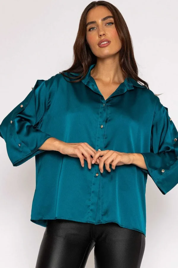 Button Sleeve Blouse In Teal