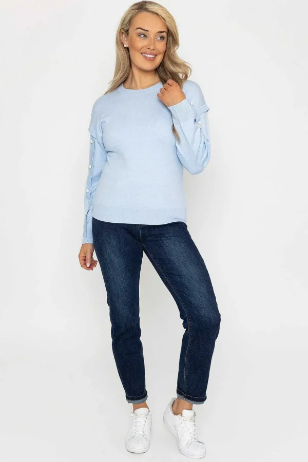 Button Sleeve Knit In Blue