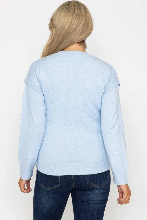Button Sleeve Knit In Blue