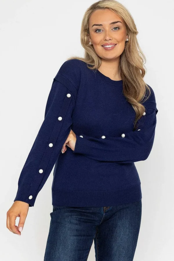 Button Sleeve Knit In Navy